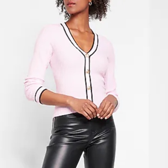 Express Sweaters - Pink Ribbed Button Cardi